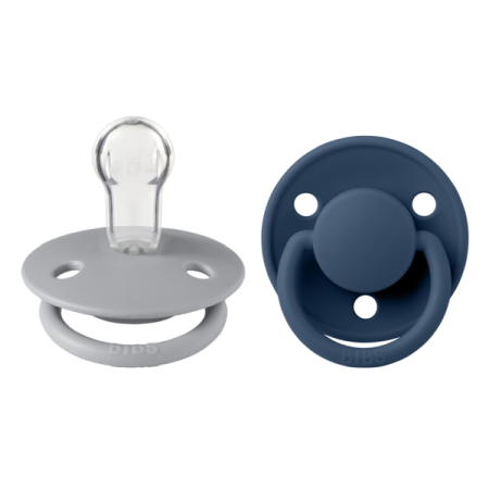 Suzete - BIBS - Set 2 suzete De Lux Silicon, tetina rotunda, marime universala-Cloud/Steel Blue