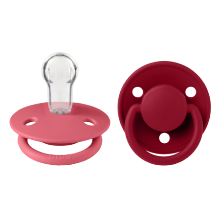 Suzete - BIBS - Set 2 suzete De Lux Silicon, tetina rotunda, marime universala-Coral/Ruby