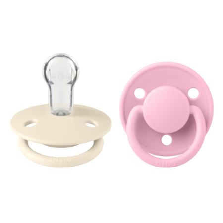 Suzete - BIBS - Set 2 suzete De Lux Silicon, tetina rotunda, marime universala-Ivory/Baby Pink