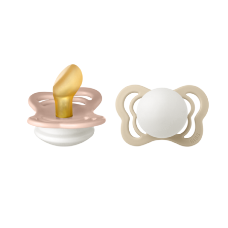 Suzete - BIBS - Set 2 suzete Fosforencente Couture Glow Latex, tetina anatomica, 0 luni +-Blush/Vanilla