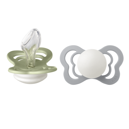 Suzete - Bibs - Set 2 suzete Fosforencente Couture GLOW  Silicon, tetina anatomica, 6 luni +-Sage/Cloud