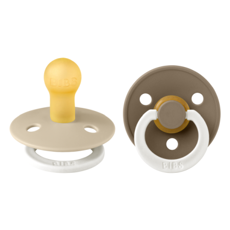 Suzete - BIBS - Set 2 suzete fosforescente Colour Glow Latex, tetina rotunda, 0 luni +-Vanilla/Dark Oak