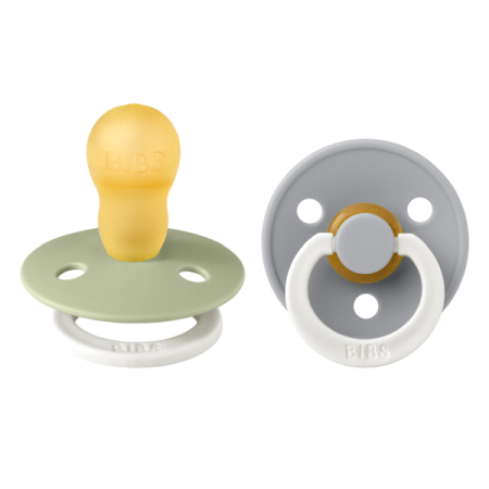 Suzete - BIBS - Set 2 suzete fosforescente Colour Glow Latex, tetina rotunda, 18 luni +-Sage/Cloud