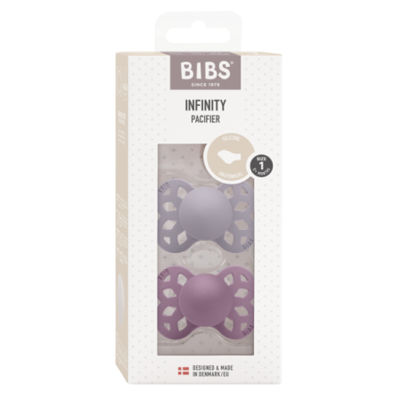 BIBS - Set 2 suzete Infinity Silicon, tetina anatomica, 0 luni +-Fossil Grey/Mauve [1]
