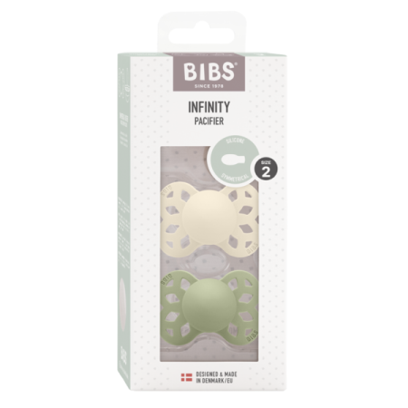BIBS - Set 2 suzete Infinity Silicon, tetina simetrica, 6 luni +-Ivory/Sage [2]