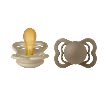 Suzete - BIBS - Set 2 suzete Supreme Latex, tetina simetrica, 0 luni +-Vanilla/Dark Oak