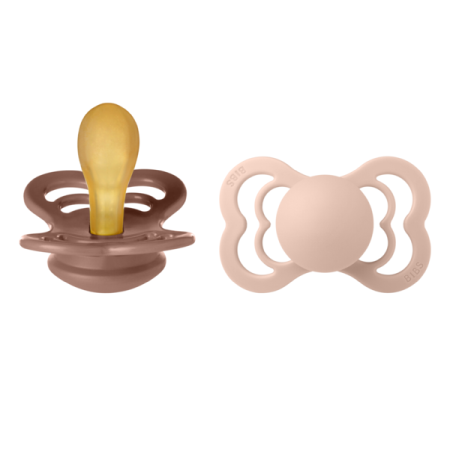 Suzete - BIBS - Set 2 suzete Supreme Latex, tetina simetrica, 6 luni +-Blush/Woodchuck