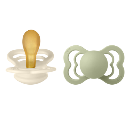 Suzete - BIBS - Set 2 suzete Supreme Latex, tetina simetrica, 6 luni +-Ivory/Sage