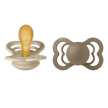 Suzete - BIBS - Set 2 suzete Supreme Latex, tetina simetrica, 6 luni +-Vanilla/Dark Oak