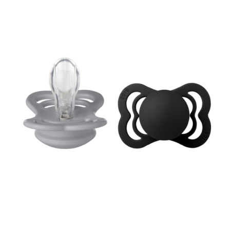Suzete - BIBS - Set 2 suzete Supreme Silicon, tetina simetrica, 0 luni +-Cloud/Black