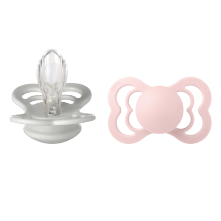 Suzete - BIBS - Set 2 suzete Supreme Silicon, tetina simetrica, 6 luni +-Haze/Blossom