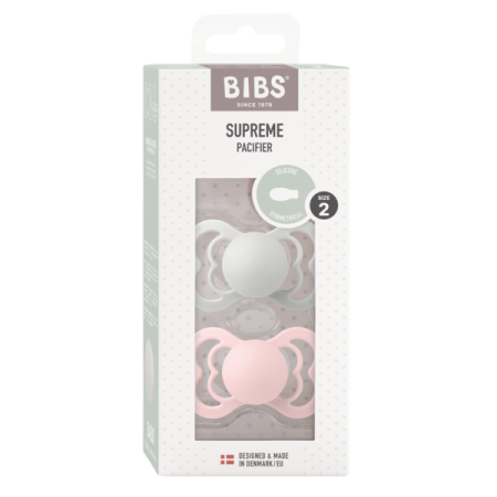BIBS - Set 2 suzete Supreme Silicon, tetina simetrica, 6 luni +-Haze/Blossom [1]