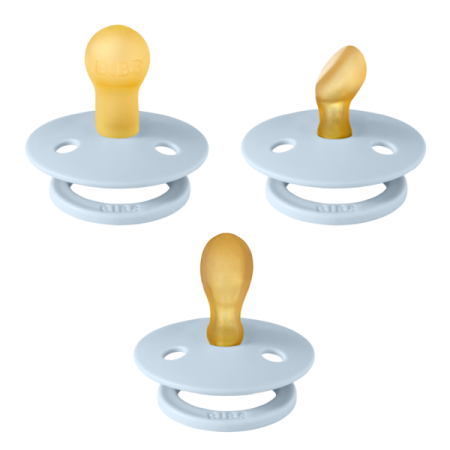 Suzete - BIBS - Set 3 suzete Colour Latex, tetina rotunda, simetrica & anatomica 0 luni +-Baby Blue