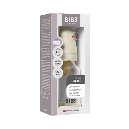 BIBS - Set complet biberon Boheme din sticla anticolici cu tetina din latex, flux lent, 120 ml, Ivory [6]