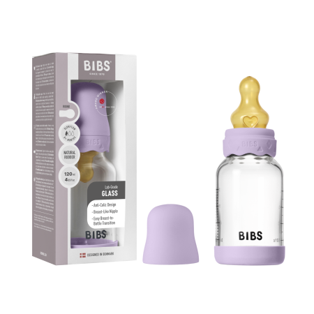 BIBS - Set complet biberon Boheme din sticla anticolici cu tetina din latex, flux lent, 120 ml, Violet Sky [1]