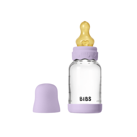 Suzete - BIBS - Set complet biberon Boheme din sticla anticolici cu tetina din latex, flux lent, 120 ml, Violet Sky