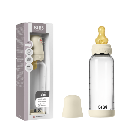 BIBS - Set complet biberon Boheme din sticla anticolici cu tetina din latex, flux mediu, 240 ml, Ivory [4]