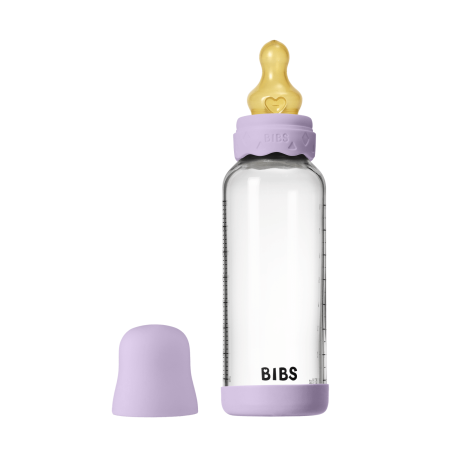 Suzete - BIBS - Set complet biberon Boheme din sticla anticolici cu tetina din latex, flux mediu, 240 ml, Violet Sky