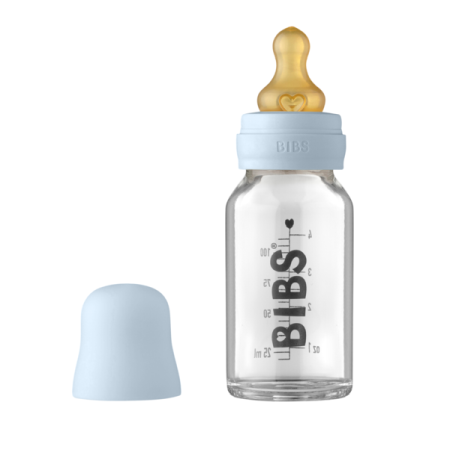 Suzete - BIBS - Set complet biberon din sticla anticolici, 110 ml, Baby Blue