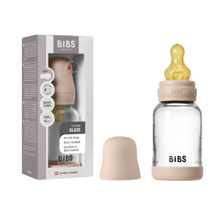 BIBS - Set complet biberon din sticla anticolici cu tetina din latex, flux lent, 120 ml, Blush [5]