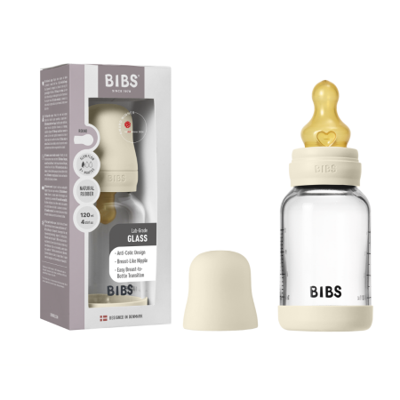 BIBS - Set complet biberon din sticla anticolici cu tetina din latex, flux lent, 120 ml, Ivory [5]