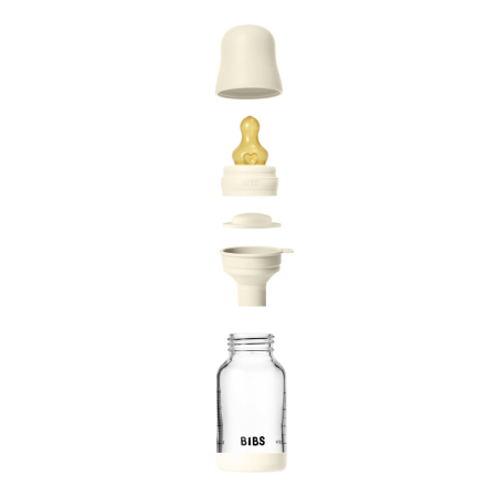BIBS - Set complet biberon din sticla anticolici cu tetina din latex, flux lent, 120 ml, Ivory [3]