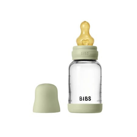 BIBS - Set complet biberon din sticla anticolici cu tetina din latex, flux lent, 120 ml, Sage [1]
