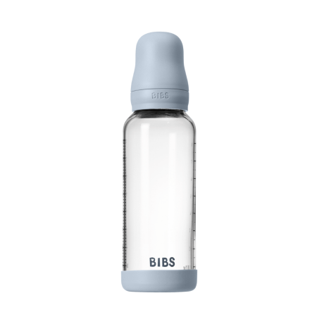 BIBS - Set complet biberon din sticla anticolici cu tetina din latex, flux mediu, 240 ml, Baby Blue [1]