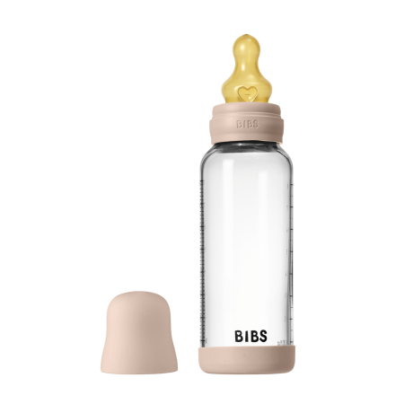 Suzete - BIBS - Set complet biberon din sticla anticolici cu tetina din latex, flux mediu, 240 ml, Blush