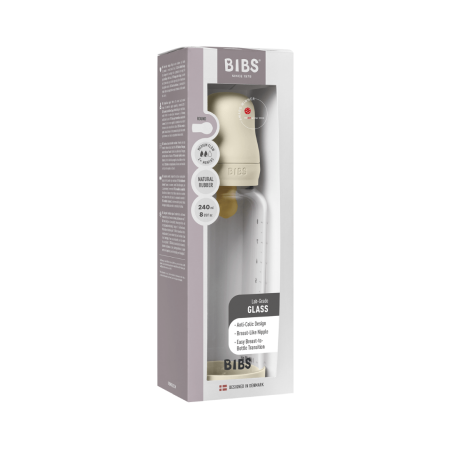 BIBS - Set complet biberon din sticla anticolici cu tetina din latex, flux mediu, 240 ml, Ivory [3]
