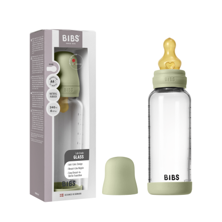 BIBS - Set complet biberon din sticla anticolici cu tetina din latex, flux mediu, 240 ml, Sage [3]