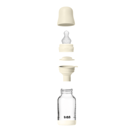 BIBS - Set complet biberon din sticla anticolici cu tetina din silicon flux lent, 120 ml, Ivory [1]