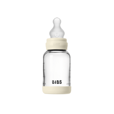 BIBS - Set complet biberon din sticla anticolici cu tetina din silicon flux lent, 120 ml, Ivory [2]