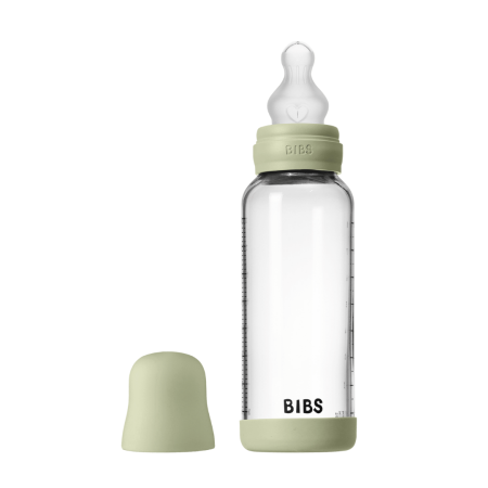 Suzete - BIBS - Set complet biberon din sticla anticolici cu tetina din silicon, flux mediu, 240 ml, Sage