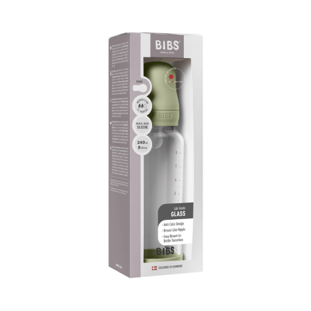 BIBS - Set complet biberon din sticla anticolici cu tetina din silicon, flux mediu, 240 ml, Sage [2]