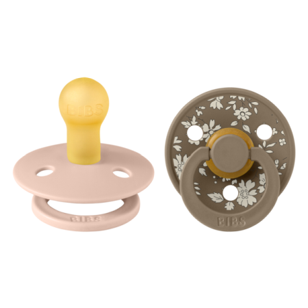 Suzete - BIBS x LIBERTY - Set 2 suzete Colour Capel Latex, tetina rotunda, 0 luni+-Dark Oak/Blush