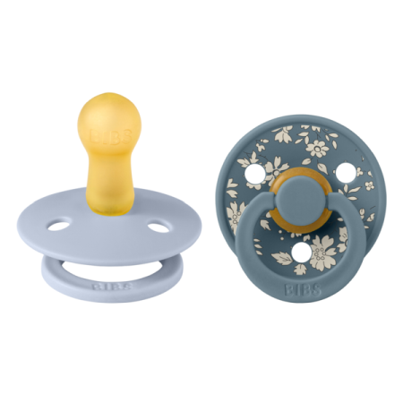 Suzete - BIBS x LIBERTY - Set 2 suzete Colour Capel Latex, tetina rotunda, 6 luni+-Dusty Blue/Petrol