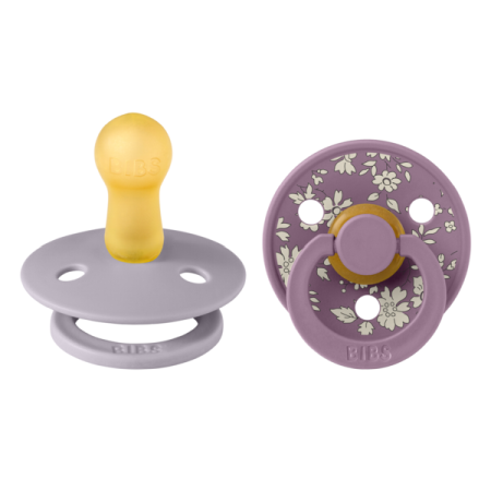 Suzete - BIBS x LIBERTY - Set 2 suzete Colour Capel Latex, tetina rotunda, 6 luni+-Fossil Grey/Mauve