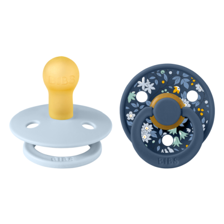 Suzete - BIBS x LIBERTY - Set 2 suzete Colour Chamomile Lawn Latex, tetina rotunda, 0 luni+-Baby Blue/Steel Blue