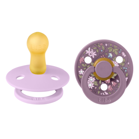 Suzete - BIBS x LIBERTY - Set 2 suzete Colour Chamomile Lawn Latex, tetina rotunda, 6 luni+-Mauve/Violet Sky