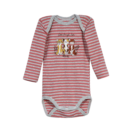 Fabricat in Romania - Body cu maneca lunga - dungi gri / roz 18 luni
