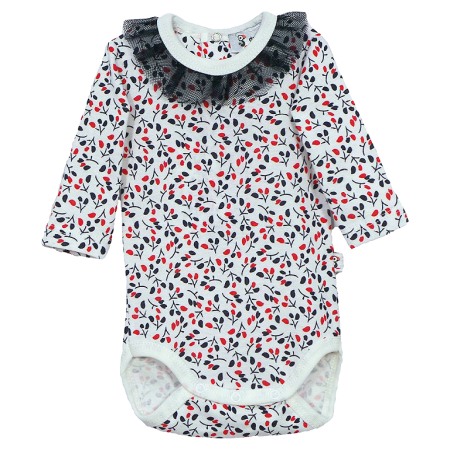 Haine  Incaltaminte Accesorii - Body cu maneca lunga si guler - Flori negre 18 luni