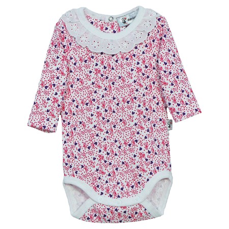 Haine  Incaltaminte Accesorii - Body cu maneca lunga si guler - Flori rosii