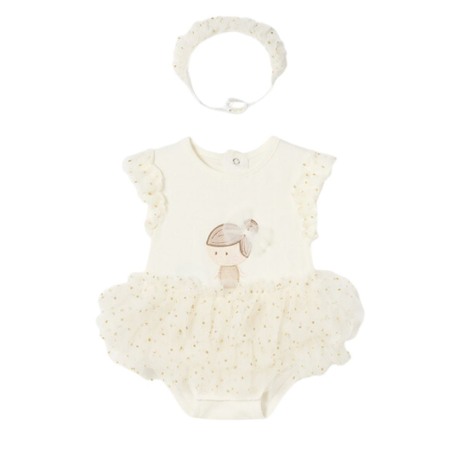 Haine  Incaltaminte Accesorii - Body tutu din bumbac sustenabil Off-white cu bentita pentru nou-nascut - Mayoral 6-9 luni