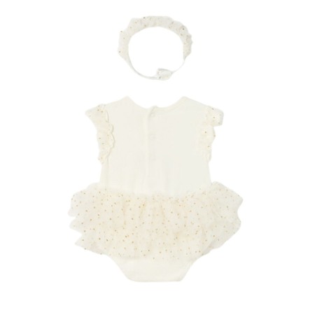 Body tutu din bumbac sustenabil Off-white cu bentita pentru nou-nascut - Mayoral 6-9 luni [3]