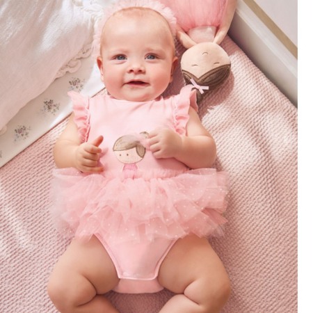 Haine  Incaltaminte Accesorii - Body tutu din bumbac sustenabil Roz cu bentita pentru nou-nascut