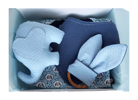 Cadouri Botez Vouchere - Cadou bebelus baiat - Elefant, bleu cu buline