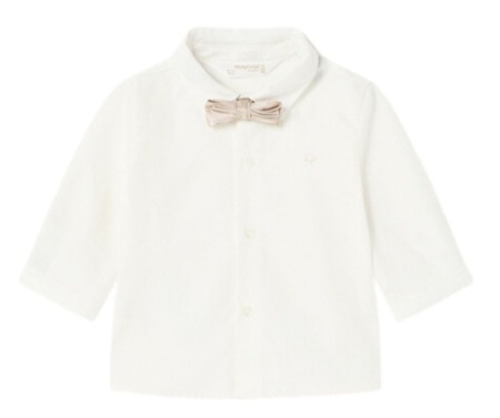 Camasi - Camasa alba cu maneca lunga + papion bej