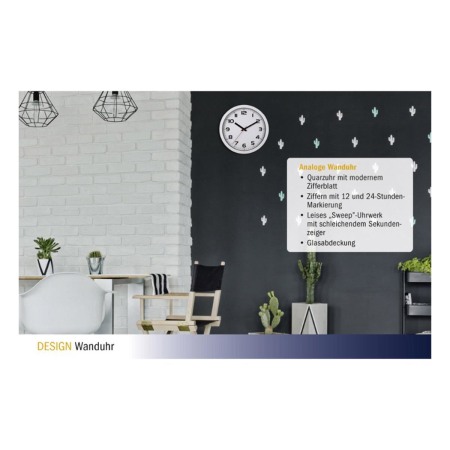 Ceas analog silentios de perete, cu capac din sticla, cifre mari, alb, TFA 60.3050.02 [2]