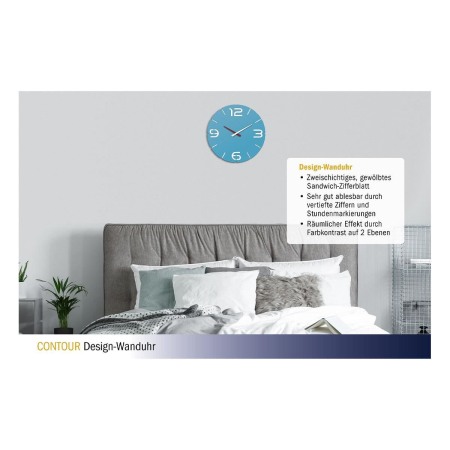 Ceas de perete colorat, analog, creat de designer, model CONTOUR, albastru, TFA 60.3047.14 [3]